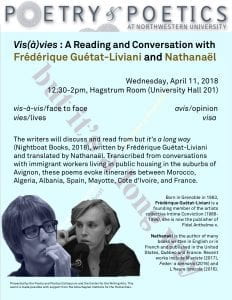 Frédérique Guétat-Liviani and Nathanaël in conversation, Wednesday April 11th 2018