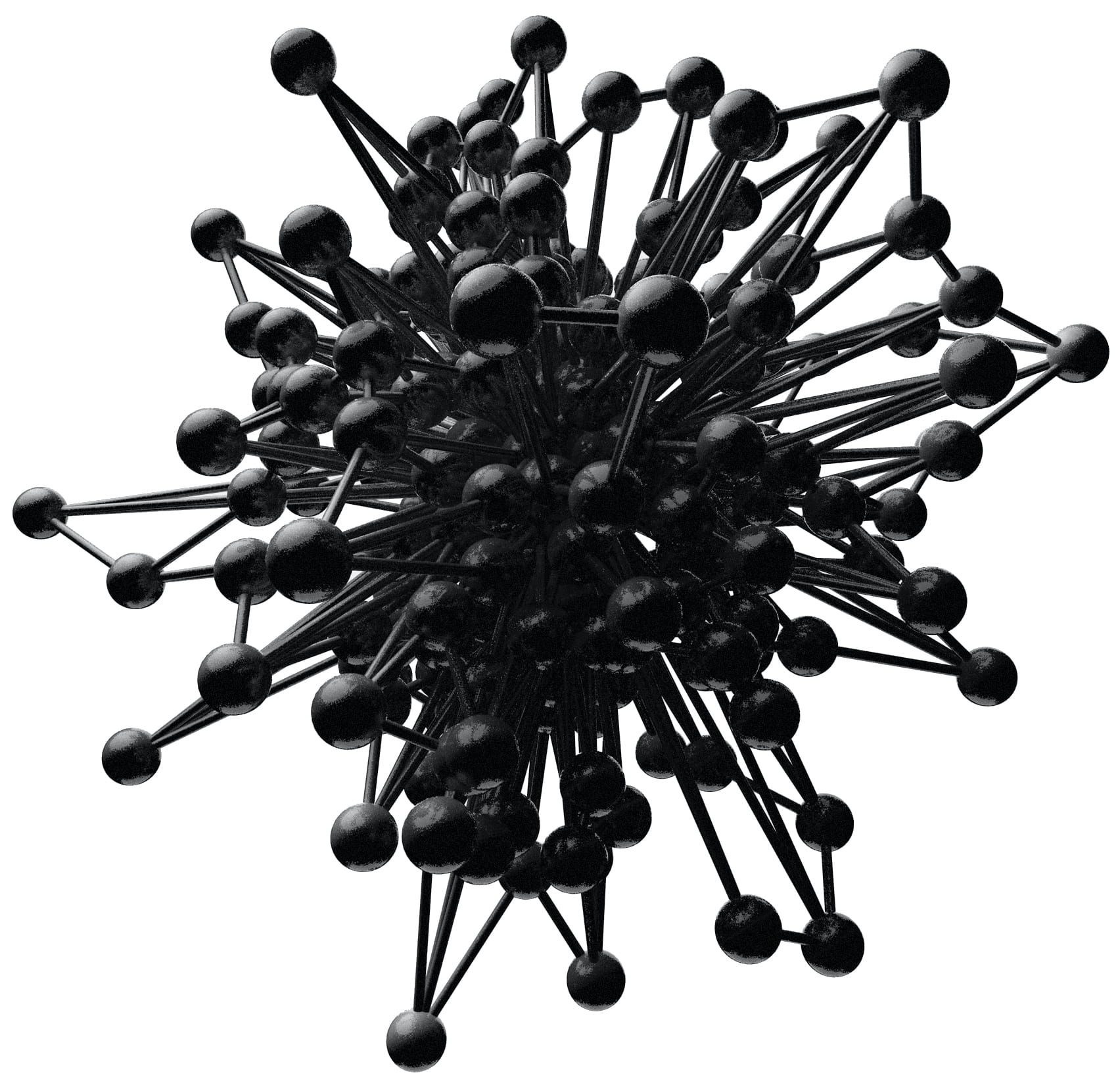 Geometric, black and white image of a molecule