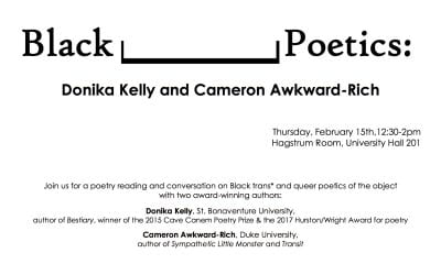 A Reading Featuring Donika Kelly and Cameron Awkward-Rich, Thursday February 15th 2018