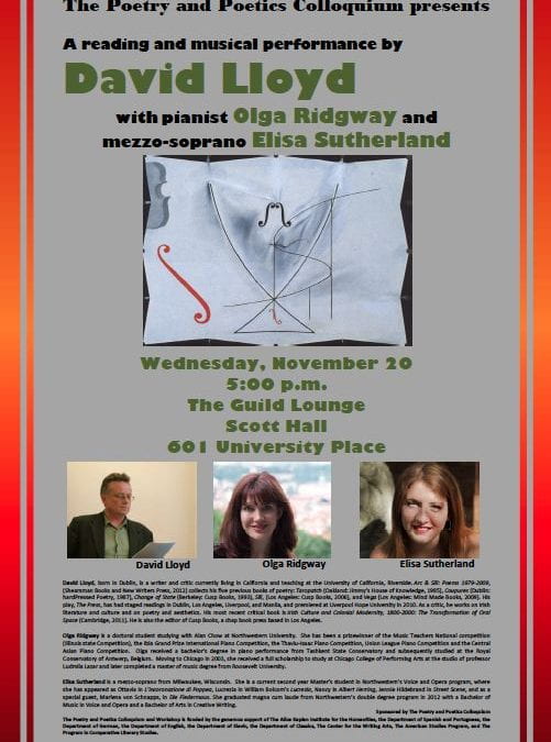A Poetry Reading and Performance: David Lloyd with Olga Ridgway and Elisa Sutherland, Wednesday, November 20th 2013