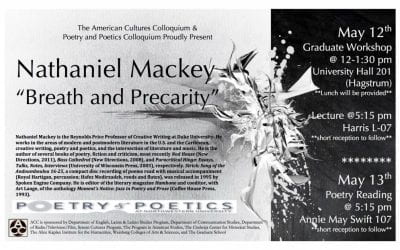 Nathaniel Mackey: “Breath and Precarity,” May 12th & 13th 2016