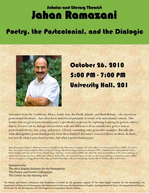 Jahan Ramazani: Poetry, the Postcolonial, and the Dialogic, Tuesday, October 26th 2010